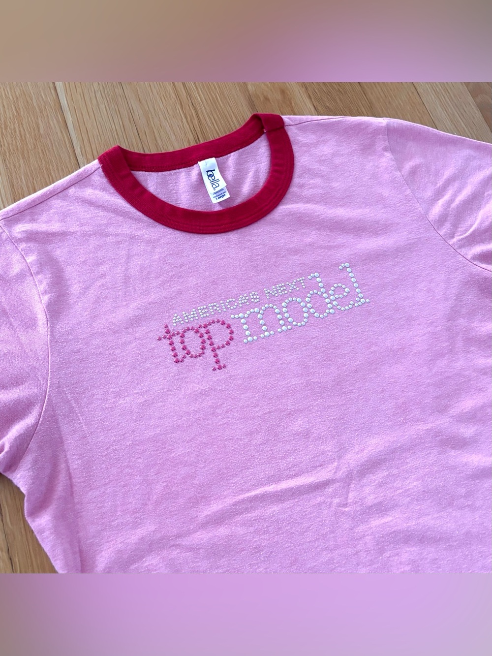Vintage Americas Next Top Model Shirt Y2K Bella USA Made Rhinestone Ringer Tee L